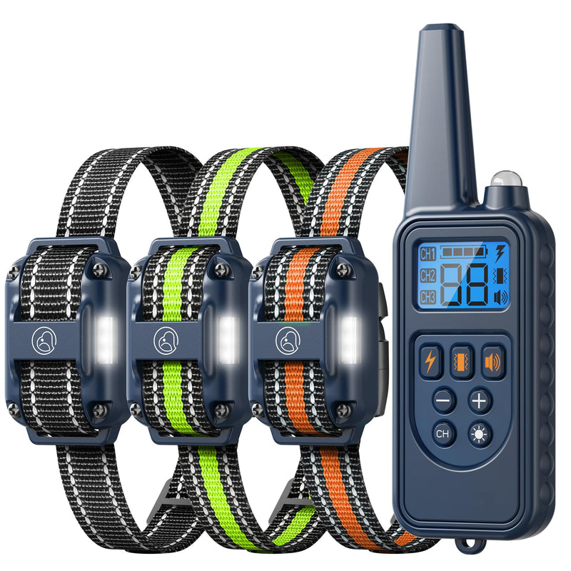 Shock Collar with Remote, Dog Training Collar, 4 Training Modes with Beep, Vibration, Safe Shock, Led Light, 2600 ft Wireless Range, Rechargeable for 3 Dogs, Small Medium Large 5-120Lbs for 3 dogs (D8 Blue) - PawsPlanet Australia