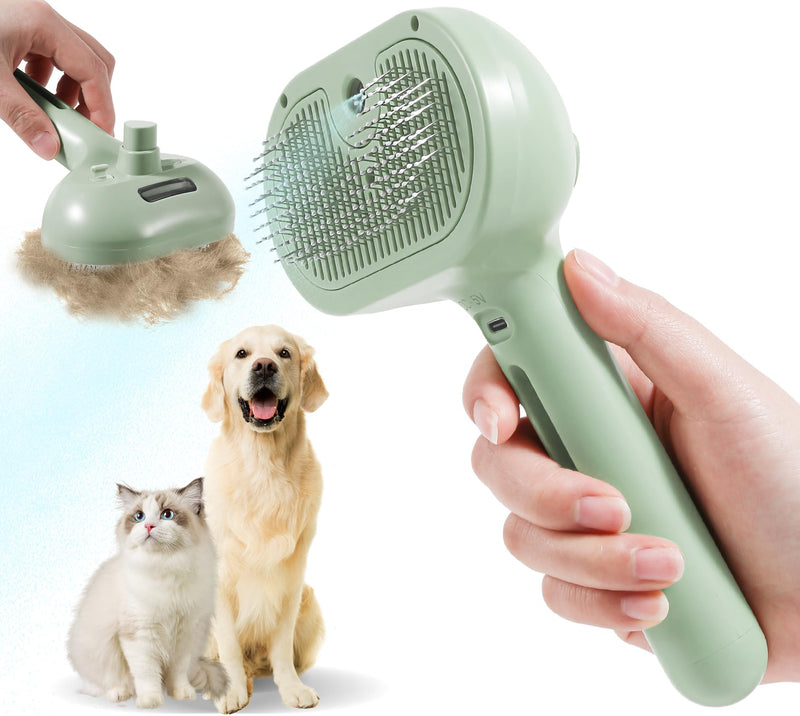 Spray Cat Brush for Shedding, Remove Static Flying Hair Pet Grooming Brush Self Cleaning Dog Brush Suitable for Long and Short Hair Dogs and Cats To Remove Tangled and Loose Hair (Green) Green - PawsPlanet Australia