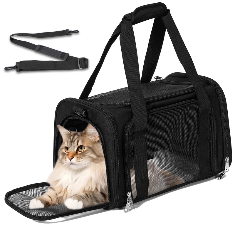 Cat Carrier, Dog Carrier, TSA Airline Approved Pet Carrie for Small Medium Cats, Dog Puppy Carriers for Small Dogs (Black, One Size) - PawsPlanet Australia