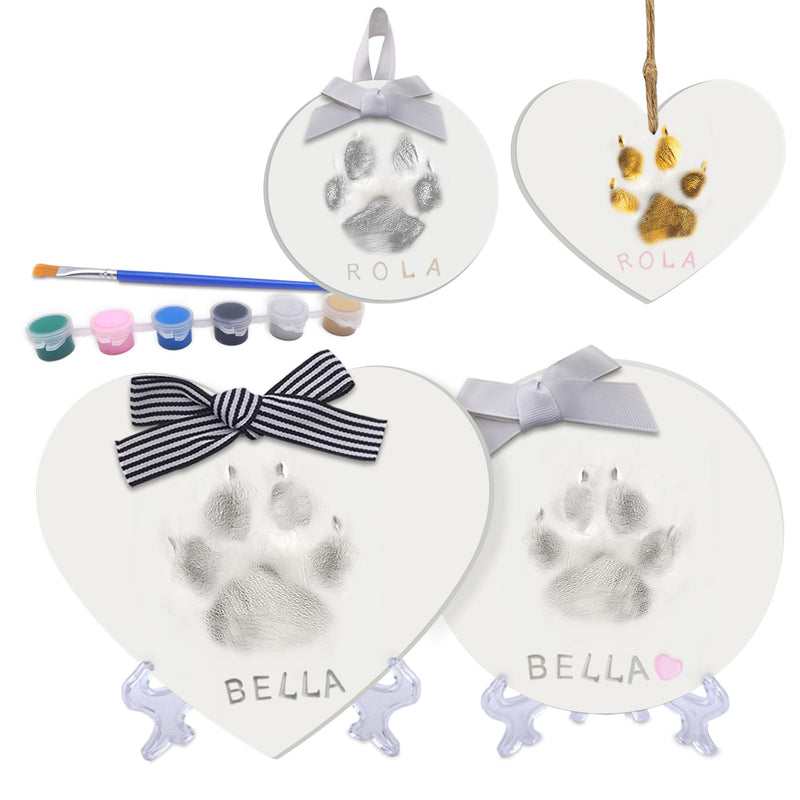 Dog or Cat Paw Print Kit Keepsake(Makes 2),DIY Pawprint Ornament with Customization Tool&Display Stands,Clay Pet Paw Print Impression Kit,Personalized Gifts for Pet Lovers Round&Heart - PawsPlanet Australia
