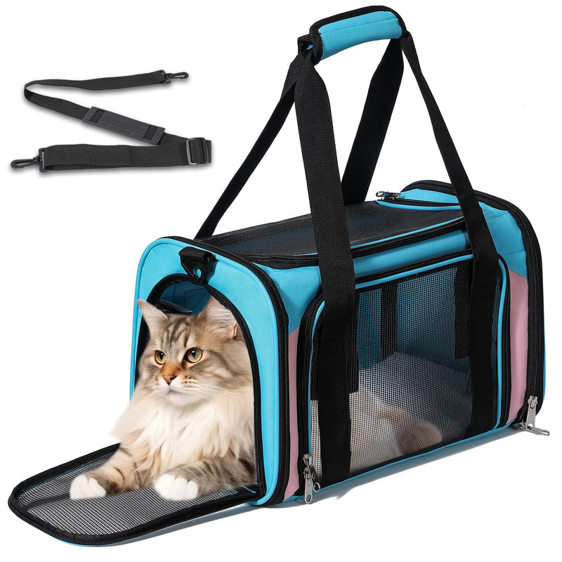 Cat Carrier, Dog Carrier, TSA Airline Approved Pet Carrie for Small Medium Cats, Dog Puppy Carriers for Small Dogs (Blue&Pink, One Size) - PawsPlanet Australia