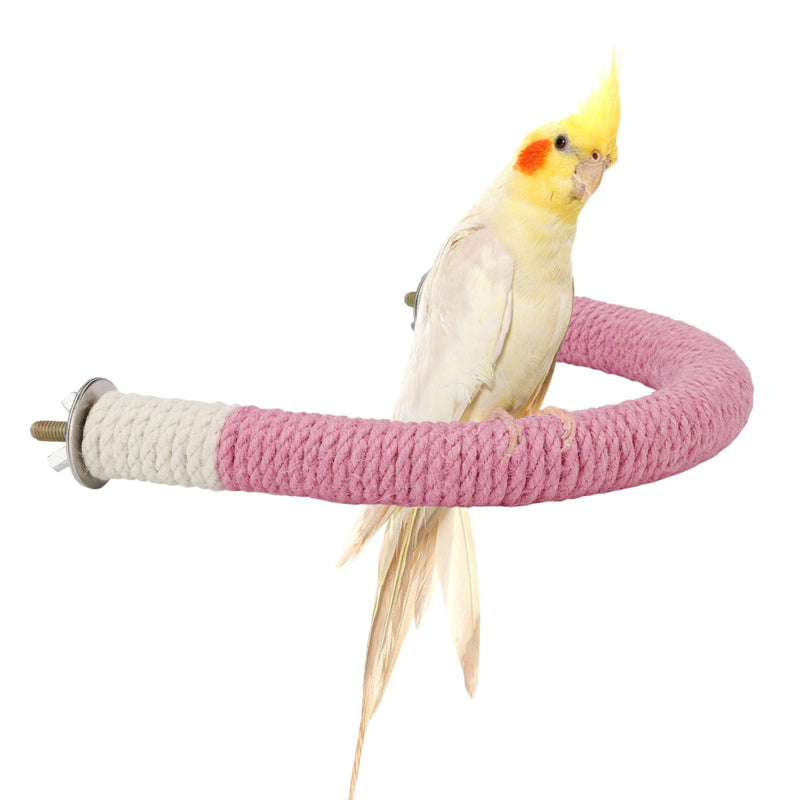 Hypeety Bird Perches Parrot U Shape Natural Wood Hemp Rope Stand Perch Bird Stick Paw Grinding Perch Birdcage Accessories Perch Standing Toy for Budgies Parakeet Cockatiel Conures Pink 7.4x5.9'' - PawsPlanet Australia
