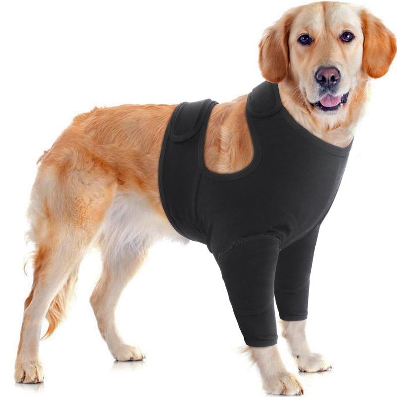 IDOMIK Dog Recovery Sleeve for Front Legs, Breathable Dog Recovery Suit Front Legs, Adjustable Dog Leg Sleeves to Stop Licking, Dog Elbow Braces Protector Dog Cone Collar Alternatives,Black,L L(Chest Girth:21.26"-24.41") Black - PawsPlanet Australia