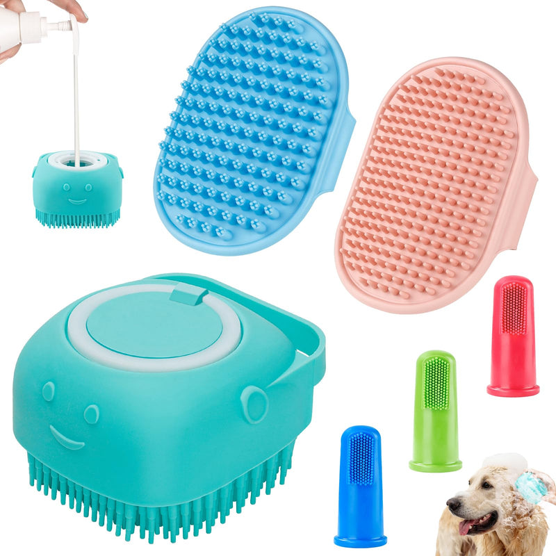 Comotech 6PCS Dog Bath Brush & Dog Toothbrush | Adjustable Handle Shampoo Brush & Scrubber for Short & Long Haired Dogs & Cats | Effectively Solve Odor & Stain Removal Problems (Blue Red Blue) Blue Red Blue - PawsPlanet Australia