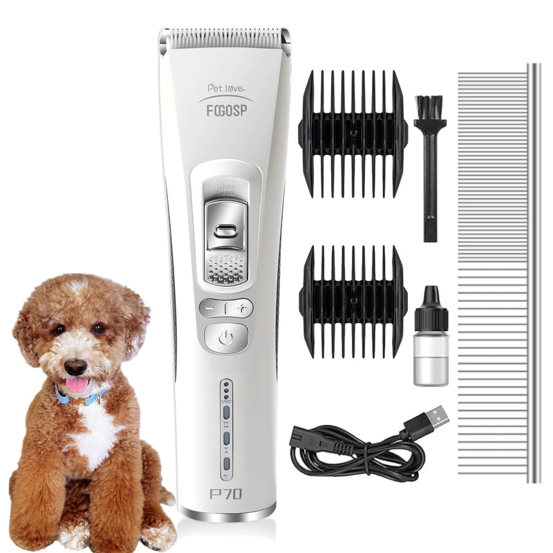 Dog Clippers for Grooming with 1 Dog Grooming Comb 3-Speed Low Noise Powerful Rechargeable Cordless Pet Grooming Trimmers for Small & Large Dogs Cats Pets with Thick & Heavy Coats GroomingClippers(White) - PawsPlanet Australia