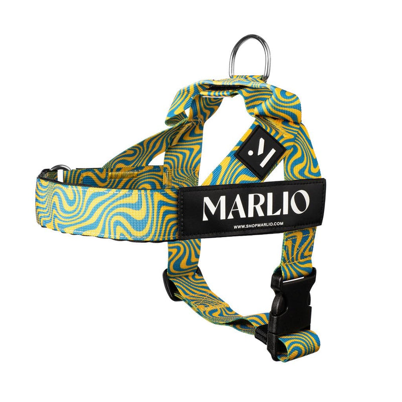 Marlio Adjustable Dog Harness - Stop Pulling, No Choke, Ensure Comfort, and Style with Easy-On, Unique Prints and Matching Leashes Available - Large, Blue/Yellow Swirl - PawsPlanet Australia