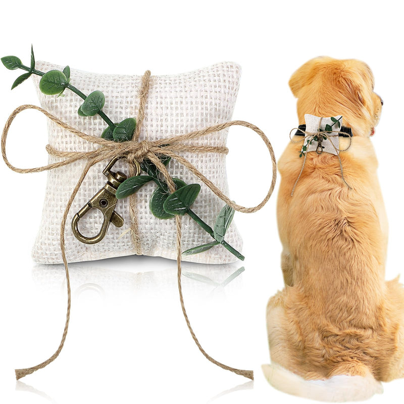 3" x 3" Dog Ring Bearer Wedding Ring Pillow with Ring Clasp Off Burlap White Wedding Ring Pillow with Greenery Pet Accessory 3" x 3" - PawsPlanet Australia