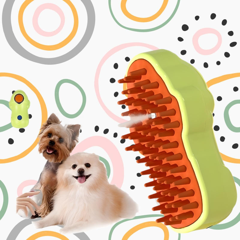 3-in-1 Pet Grooming Brush for Dogs & Cats - Steam Brush with Dual Functions, Moisturizer, Release Button, Water Reservoir - Lime, Pet Shedding & Dematting Brush - PawsPlanet Australia