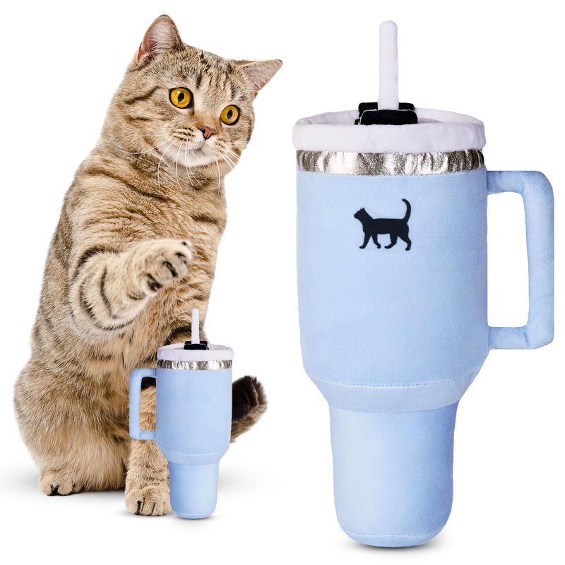 Kitty Kollection | Plush Kitty Cup Tumbler Catnip Toy with Crinkle Paper – Trendy, Cute, Funny Parody Cat Toy (Chambray Blue) Chambray Blue - PawsPlanet Australia