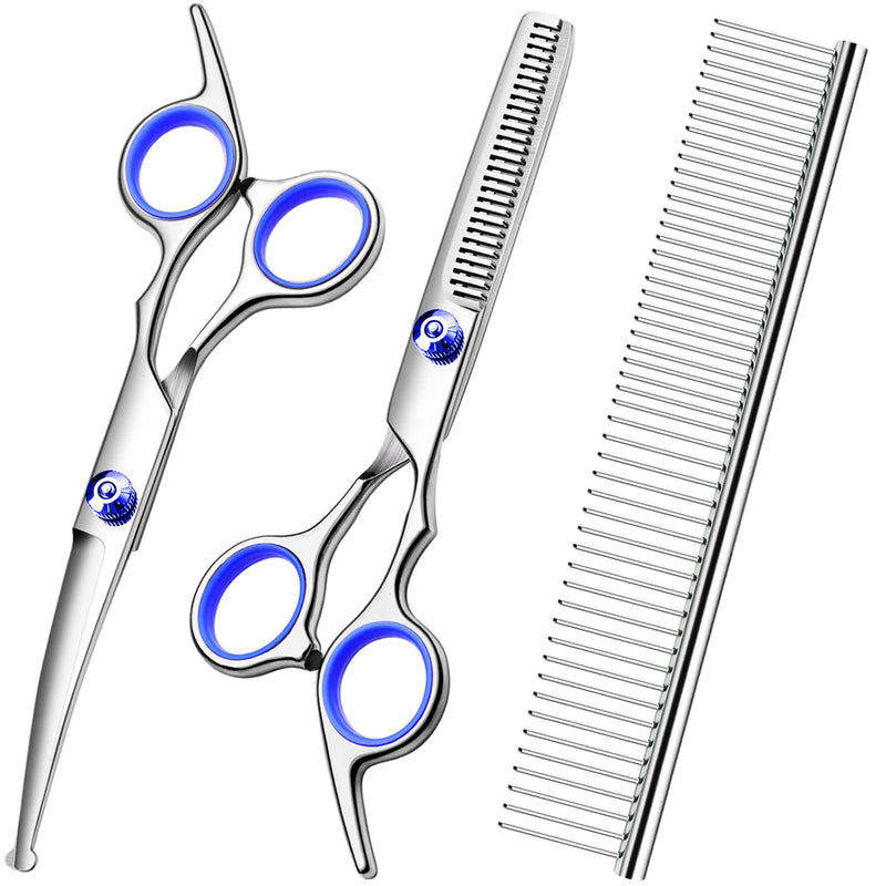 Professional Dog Grooming Scissors Kit, Titanium Coated Dog Scissors for Grooming, Grooming Shears Kit - Thinning, Curved Scissors and Comb for Dog Cat Pet (Blue 4 in 1) Blue 4 in 1 - PawsPlanet Australia