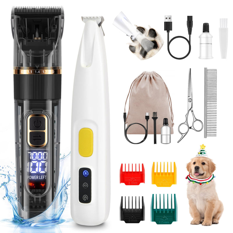 Upgraded Dog Paw Trimmer with LED Light, Widen Blades & Dog Grooming Kit, Low Noise, Rechargeable, Waterproof, Cordless Electric Grooming Clippers for Dogs Cats Pets with All Variety of Coats - PawsPlanet Australia