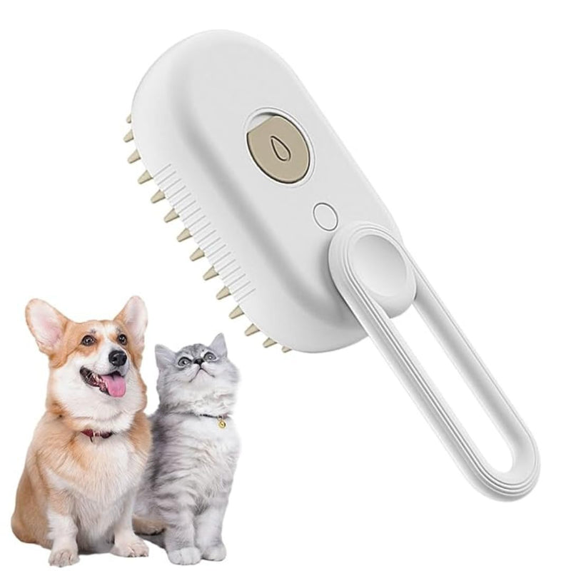 Cat Steam Brush,Rechargeable with Handle,Self-Cleaning Grooming Tool,for Cats and Dogs,3 In1 Cat Steamy Brush, Multifunctional Hair Comb for Removing Tangled and Loose Hair (white) white - PawsPlanet Australia
