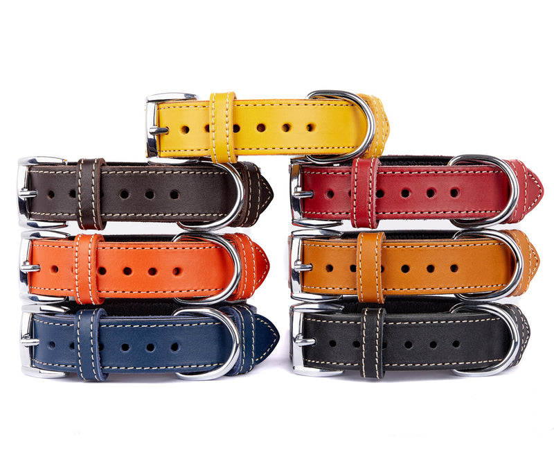 Soft Leather Dog Collar | Dog Collars for Small, Medium and Large Dogs | Durable Heavy Duty Dog Collars X-Large: Neck 19.7"-22.8" Yellow - PawsPlanet Australia