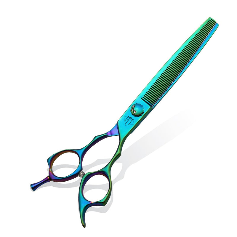 Dog Grooming Scissors: 7" Straight Pet Shears Skeletonized blade Made Of Japanese 440C for Trimming Dogs Cats and Other Pets Green (Thinning G, 7") Thinning G 7" - PawsPlanet Australia