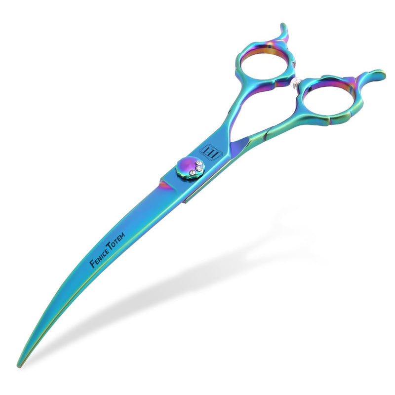 Dog Grooming Scissors: 7" Curved Pet Shears Made Of Japanese 440C for Trimming Dogs Cats and Other Pets Green 7" - PawsPlanet Australia
