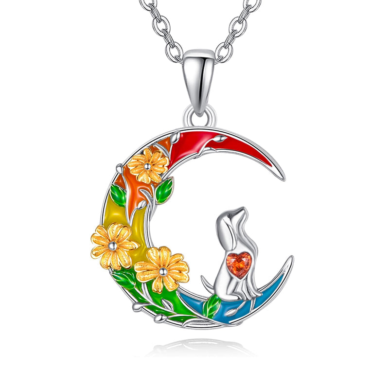Rainbow Bridge Dog Cat Memorial Gifts Necklace Sterling Silver Jewelry Pet Memorial Gifts for Loss of Dogs Bereavement Gifts Sympathy Gift Dog and Flower - PawsPlanet Australia