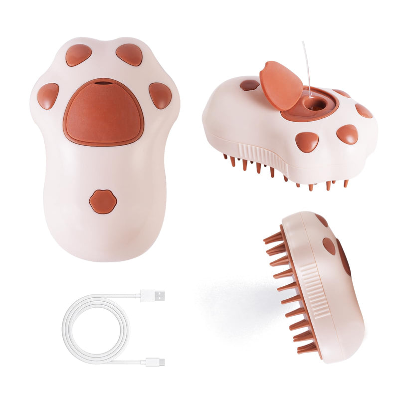 Cat Steam Brush - Self Cleaning Steamy Cat Brush for Massage, Cat Brushes for Indoor Cats, Steamy Cat Brush for Shedding, Steam Pet Brush for Removing Tangled and Loosse Hair Cat Paw Model brown - PawsPlanet Australia