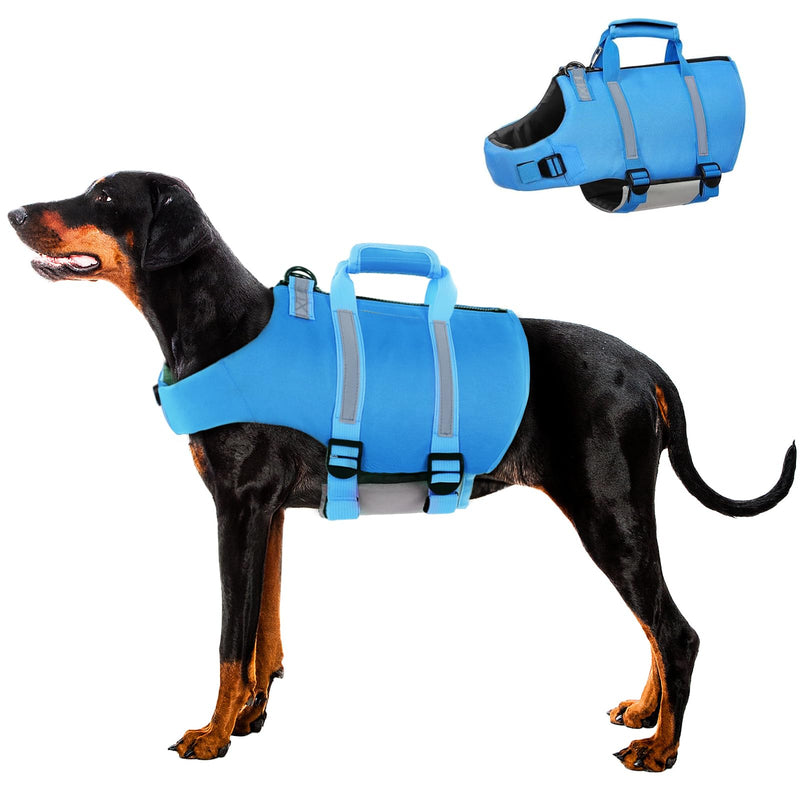 SAWMONG Dog Life Jacket with Ripstop and High Flotation - Swimming Vest for Small, Medium, Large Dogs - Reflective, Lightweight - With Rescue Handle for Boating, Blue, 2XL XX-Large - PawsPlanet Australia
