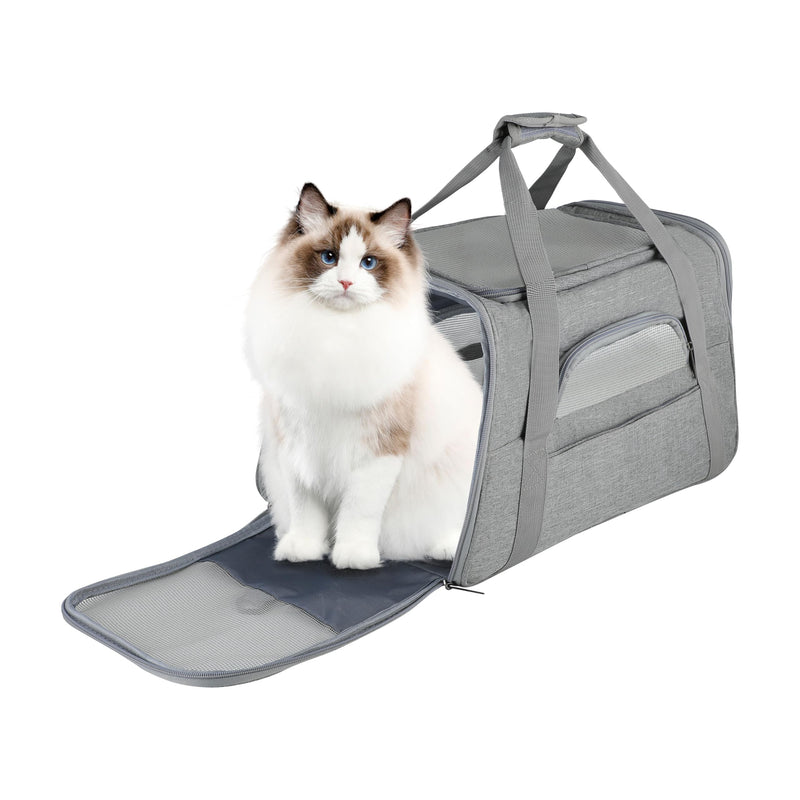 FluffyDream Pet Travel Carrier Soft Sided Portable Bag for Cats, Small Dogs, Kittens or Puppies, Collapsible, Durable, Airline Approved, Travel Friendly (Grey, 17.0" L x 10.0" W x 11.0" H) (Grey) Grey 10.0"L x 11.0"W x 17.0"H