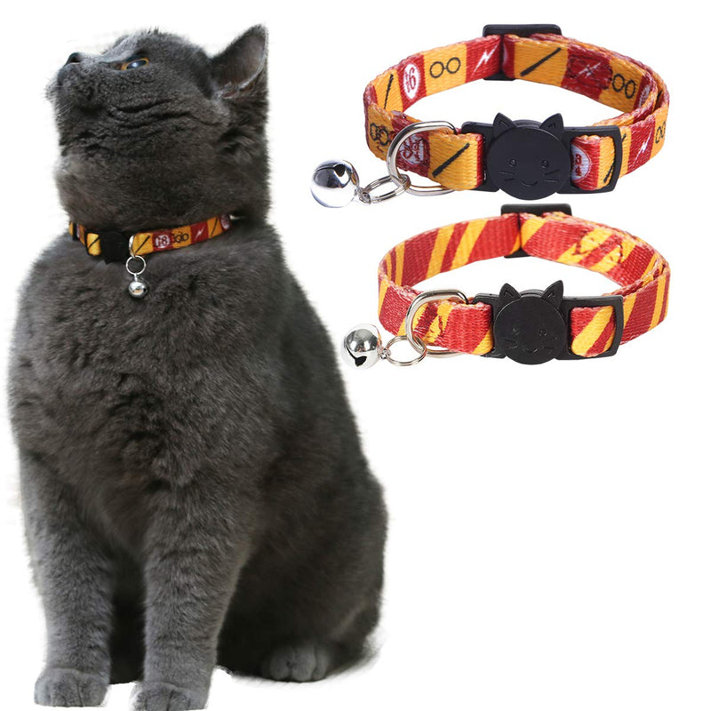 2PCS Cat Collar Safely Breakaway Magic Stripe Pattern Adjustable Kitty Collars with Cute Bell for Cats Kitten (Red) - PawsPlanet Australia