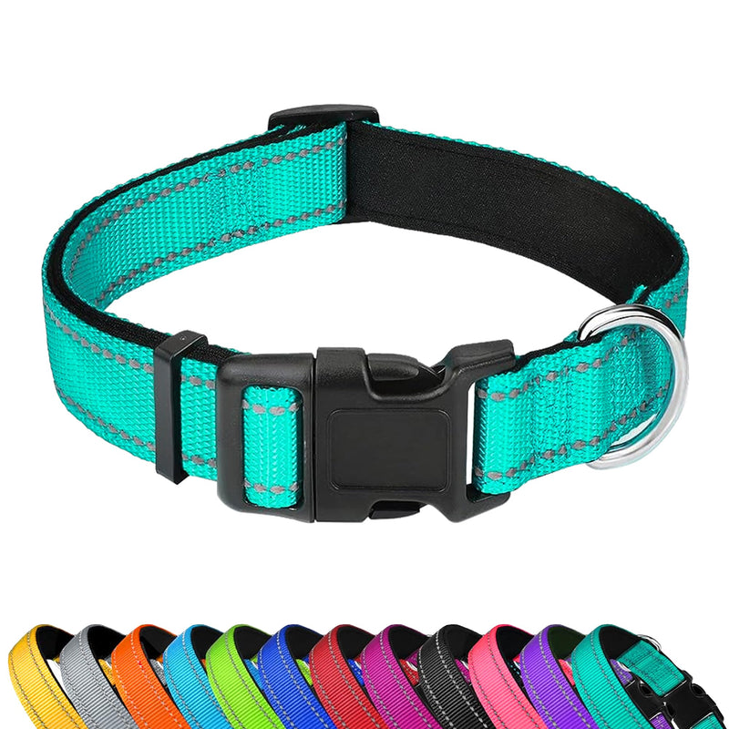 Reflective Dog Collar, Adjustable Soft Neoprene Padded Nylon Pet Collars with Buckle for Small Dogs, Turquoise,S - PawsPlanet Australia