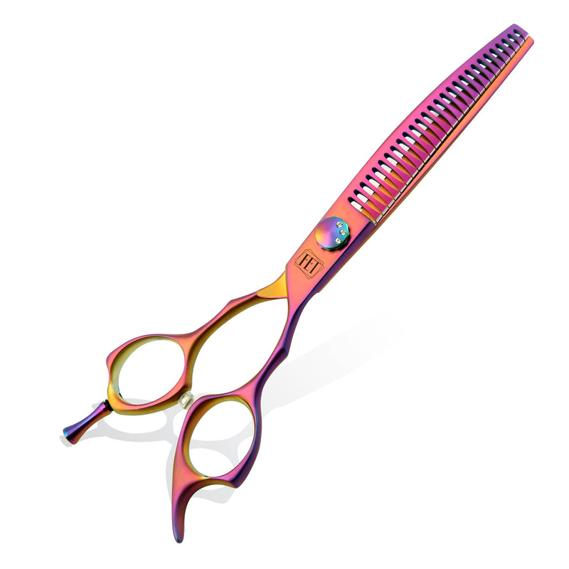 Dog Grooming Scissors: 7" Curved Chunker Pet Shears Made Of Japanese 440C for Trimming Dogs Cats and Other Pets face and paws Haze Pink 7"Curved Chunker - PawsPlanet Australia