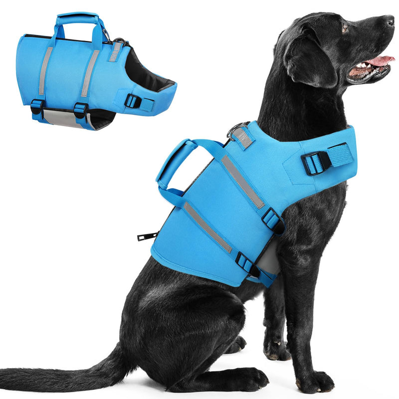 Queenmore Dog Life Jacket, XL Dog Life Vest,High Floating Pet Life Vest for Swimming,Lightweight Adjustable Puppy Life Preserver for Boating,Dog Water Vest with Back Zip,Rescue Handle,Hook (Blue XL) X-Large Blue - PawsPlanet Australia