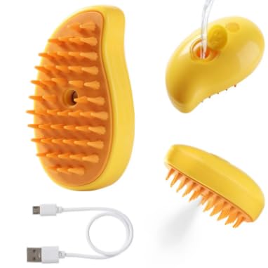 New 3 In1 Steamy Pet Cat Brush Cleanser Vapor, Cat Steam Brush, Cat Hair Brush with Steamer,Steaming Pet Hair Brush, Pet Cat Comb with Steam, Spray Comb for Cats, Steam Pet Brush for Dogs Cats Yellow - PawsPlanet Australia