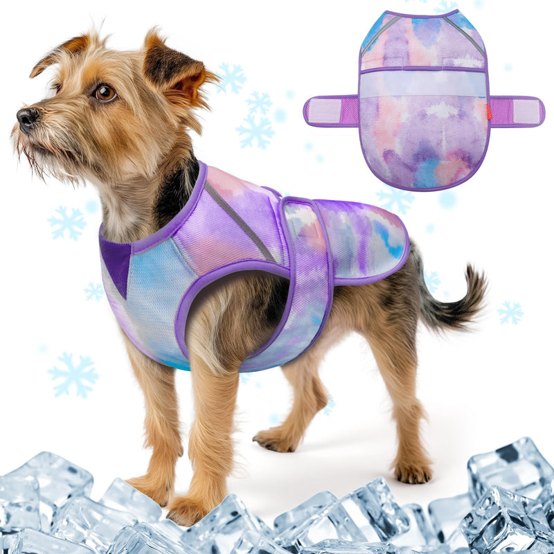 KYEESE Dog Cooling Vest, Lightweight Dog Cooler Jacket, 3D Breathable Mesh Pet Cooling Shirts for Summer with Reflective Stripe, Sun Protection Pet T Shirt for Beach, Hiking, Walking, Purple, M Medium (11-18lbs) - PawsPlanet Australia