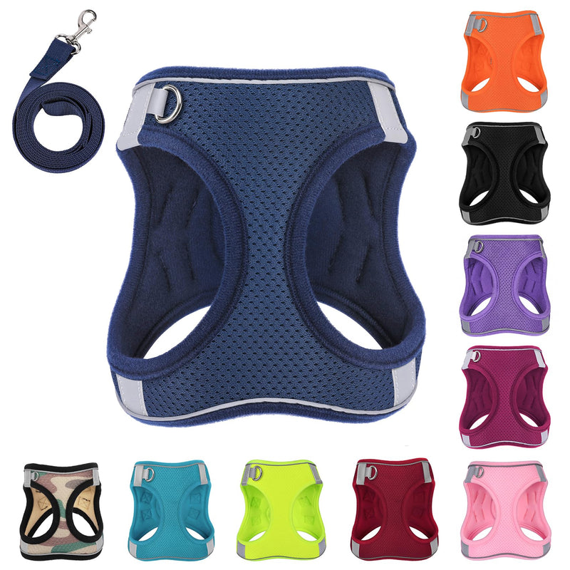 Dog Harness with Leash Set, No-Pull Step-in Reflective Pet Harness with 1 Leash Clips, Adjustable Soft Padded Easy Walk Dog Vest for Small Medium Large Dogs, Cats(Dark Blue,Medium) M(Chest:15"-16.5") Dark Blue - PawsPlanet Australia