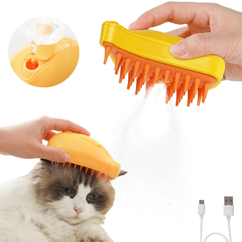 3-in-1 Silicone Massage Cat Steam Grooming Brush for Shedding Pet Hair Removal from Cats and Dogs (Banana) Banana-Yellow - PawsPlanet Australia