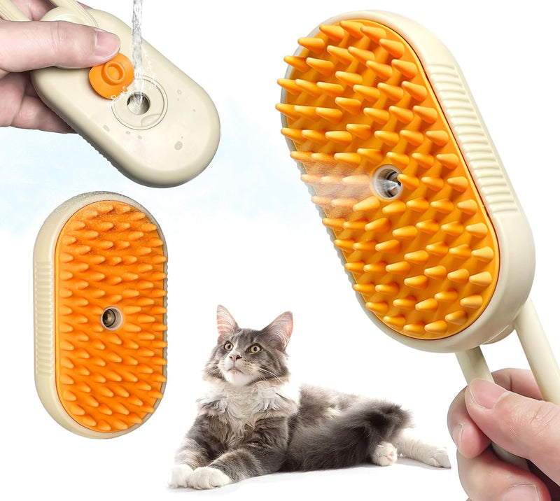 3 in1 Steamy Pet Hair Brush, Yellow, Massage Grooming Brush With Water Spray for Removing Static Flying Hair, Dog & Cat Comb for Shedding - PawsPlanet Australia