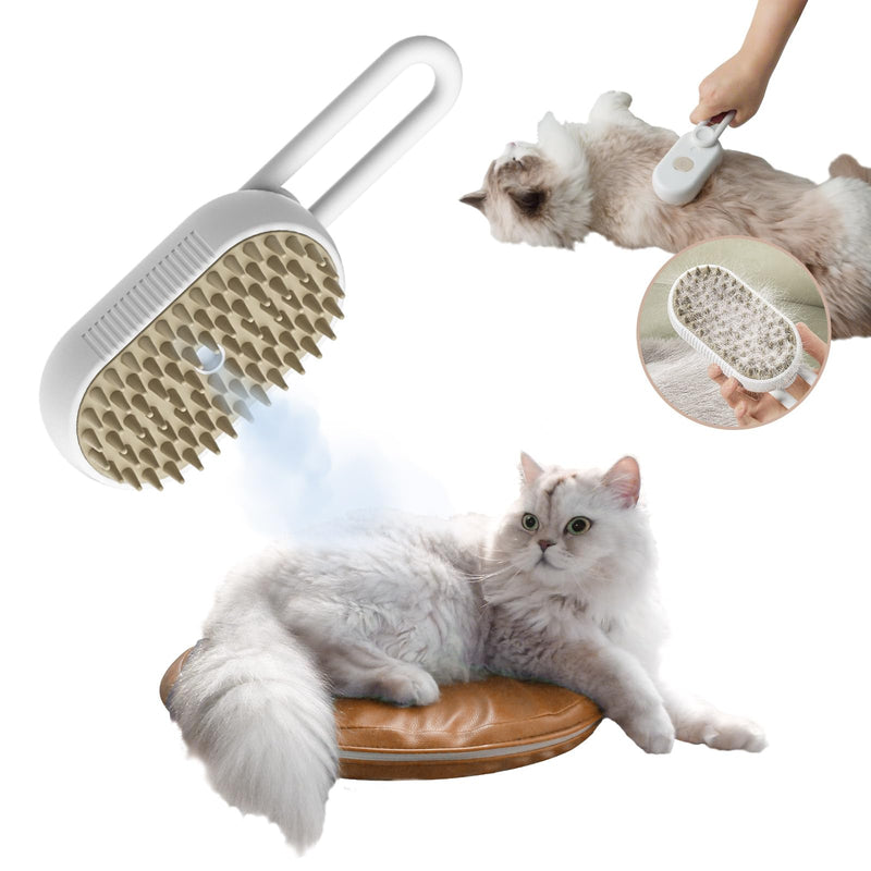 Spray Pet Grooming Brush for Dogs & Cats, 3-in-1 Design: Hair Remover, Cleaning Brush and Massaging Brush (Beige) Beige - PawsPlanet Australia
