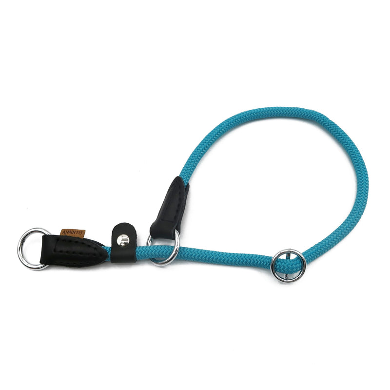 Braided Round Martingale Dog Collar, Training Collar with Slidable Stop Ring and Adjustable Stopper - Ideal for Medium Dogs (M(1/3") - 18" Long, Light Blue) M(1/3") - 18" Long with stopper - PawsPlanet Australia