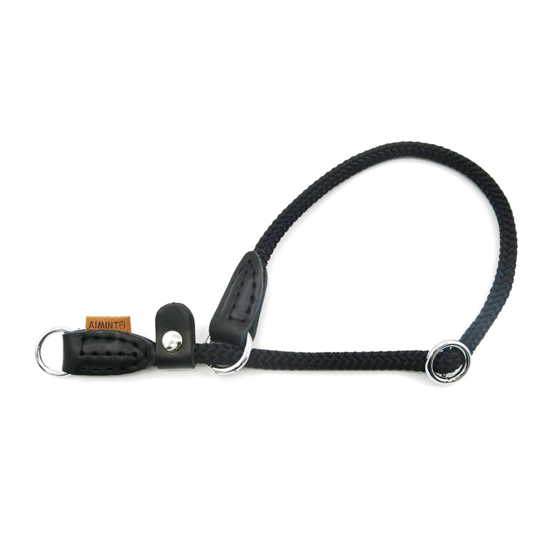 Braided Round Martingale Dog Collar, Training Collar with Slidable Stop Ring and Adjustable Stopper - Ideal for Small Dogs (S(1/4") - 14" Long, Black) S(1/4") - 14" Long with stopper
