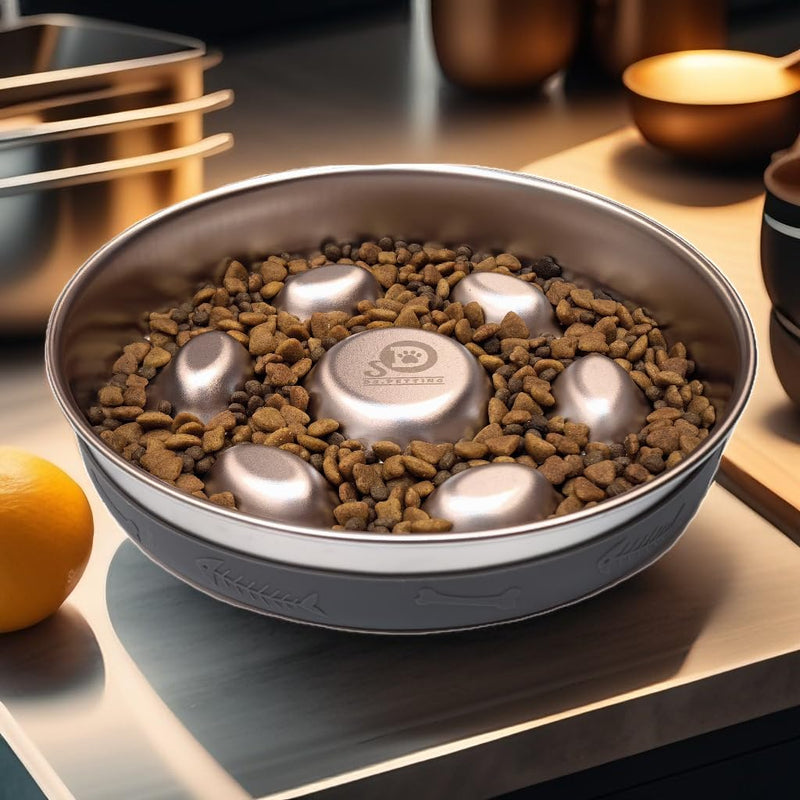 Slow Feeder with Non-slip Mat Dog Cat Bowls 304 Stainless Steel,Metal Food Bowls for Medium Breed Pets - PawsPlanet Australia