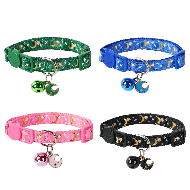 Cat Collars Breakaway with Bell - 4 Pack Cat Safety Collars for Boys & Girls - Safety Buckle Kitten Collar for Pet Supplies,Stuff,Accessories moon & star - PawsPlanet Australia