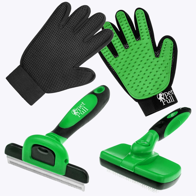 Complete Professional Pet Grooming Kit with Pet Hair Removal Tool Brush Gloves, Self Cleaning Slicker Brush, and Pro Grooming Dog Brush Deshedder Comb to Reduce Shedding (Green) Green - PawsPlanet Australia