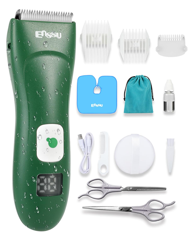Baby Hair Clippers, Cordless Hair Clipper for Kids with LED Display, Baby Hair Cutting Kit with Skin-Safe Blade, Waterproof Hair Trimmer for Children/Toddler, Rechargeable& an Hour Quick Charger Deep Green - PawsPlanet Australia