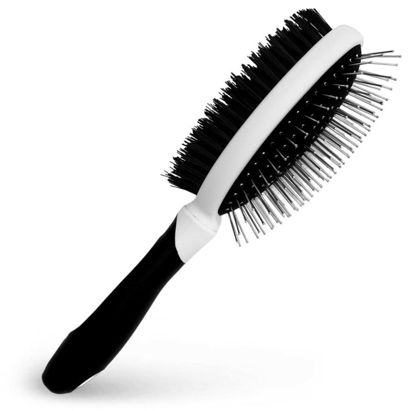 Fuller Brush 2-in-1 Double-Sided Pet Brush - Electroplated Round-Ended Steel Pins Positioned Into a Flexible Cushion on One Side & Nylon Bristles - Remove Shedding - Tool For Grooming Dogs & Cats - PawsPlanet Australia