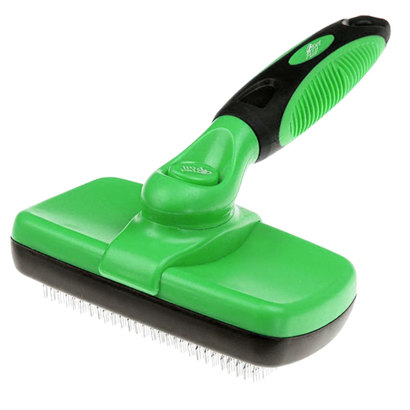 Self Cleaning Slicker Brush for Cat and Dog Coat - Detangler Dog Brush for Shedding & Grooming - Super Easy to Clean Deshedding Grooming Tool Removes Loose Pet Hair, Mats and Tangles (Green) Green - PawsPlanet Australia