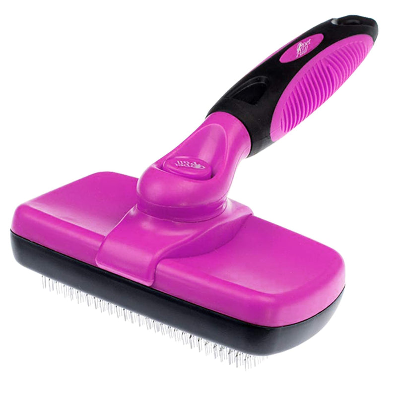 Self Cleaning Slicker Brush for Cat and Dog Coat - Detangler Dog Brush for Shedding & Grooming - Super Easy to Clean Deshedding Grooming Tool Removes Loose Pet Hair, Mats and Tangles (Pink) Pink
