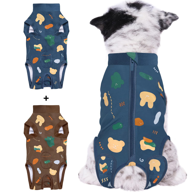 2 Packs Dog Recovery Suit Female Male, Blue Bear + Brown Bear, M - PawsPlanet Australia