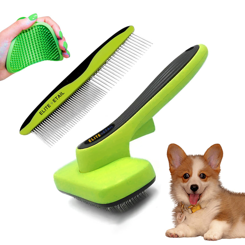 ELITE ETAIL Self Cleaning Pet Hair Brush with Additional Comb and Bath Brush - Skin Friendly Pet Grooming Kit for Dogs and Cats, Detangling, Deshedding, and Bathing Tools for All Fur Types. 7 in long - PawsPlanet Australia