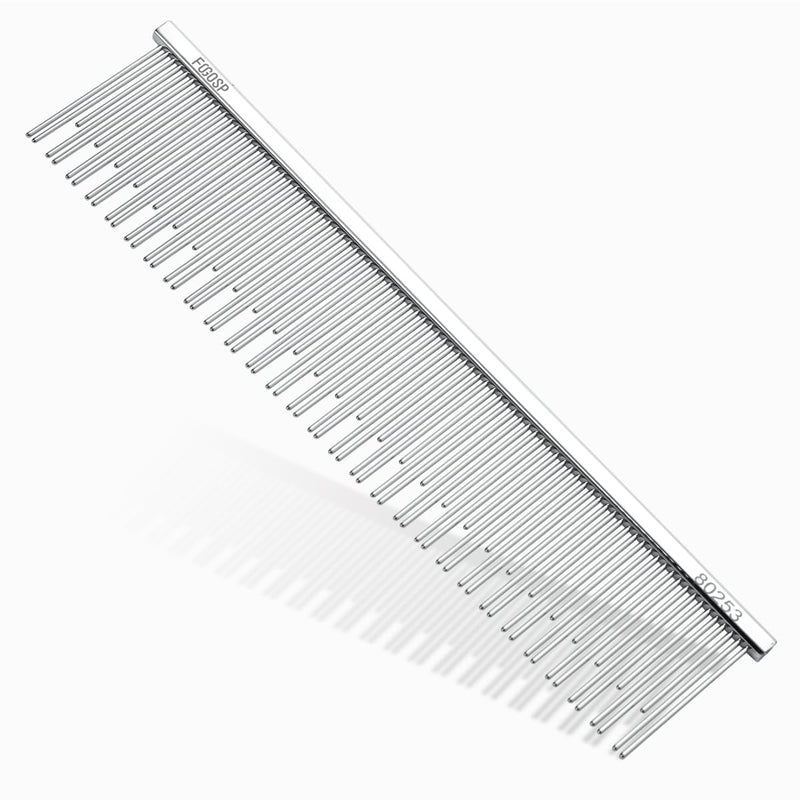 6.1" Cat Carding Dual Tooth Comb for Long Haired Cats & Dogs Ragdoll Round Corners Prevent Friction and Breakage Chrome Finish(M, Dual) Medium
