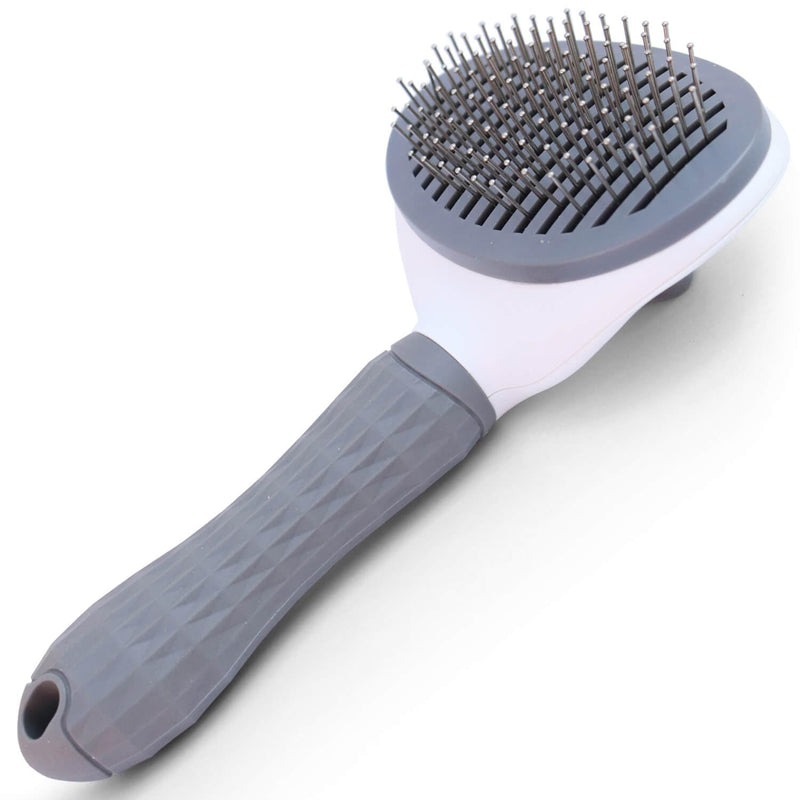 Self Cleaning Slicker Brush with massage particles, suitable for cats, dogs with long and short fur, Gray - PawsPlanet Australia
