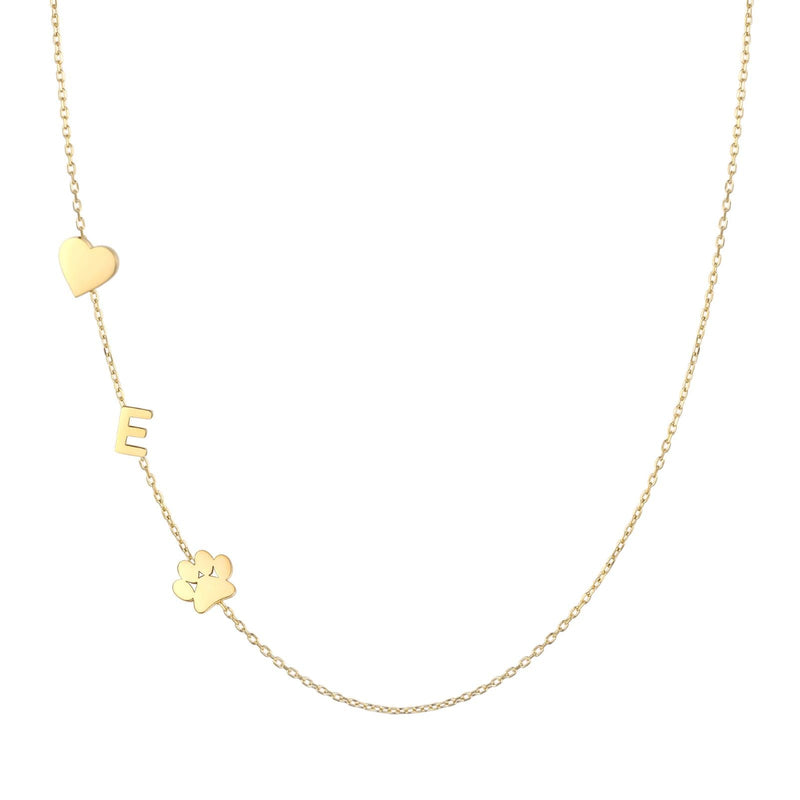 Personalized Sideways Paw Print and Initial Necklace, Dog Cat Mom Gift Pet Memorial Gifts Mothers Day for Women E - PawsPlanet Australia
