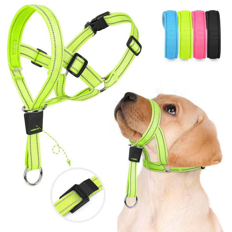 Weesiber Soft Dog Head Collar - Adjustable Dog Head Harness, Padded No Pull Head Halter Collar with Reflective Safety Strip for Training and Walking(Green,S) Small Green - PawsPlanet Australia