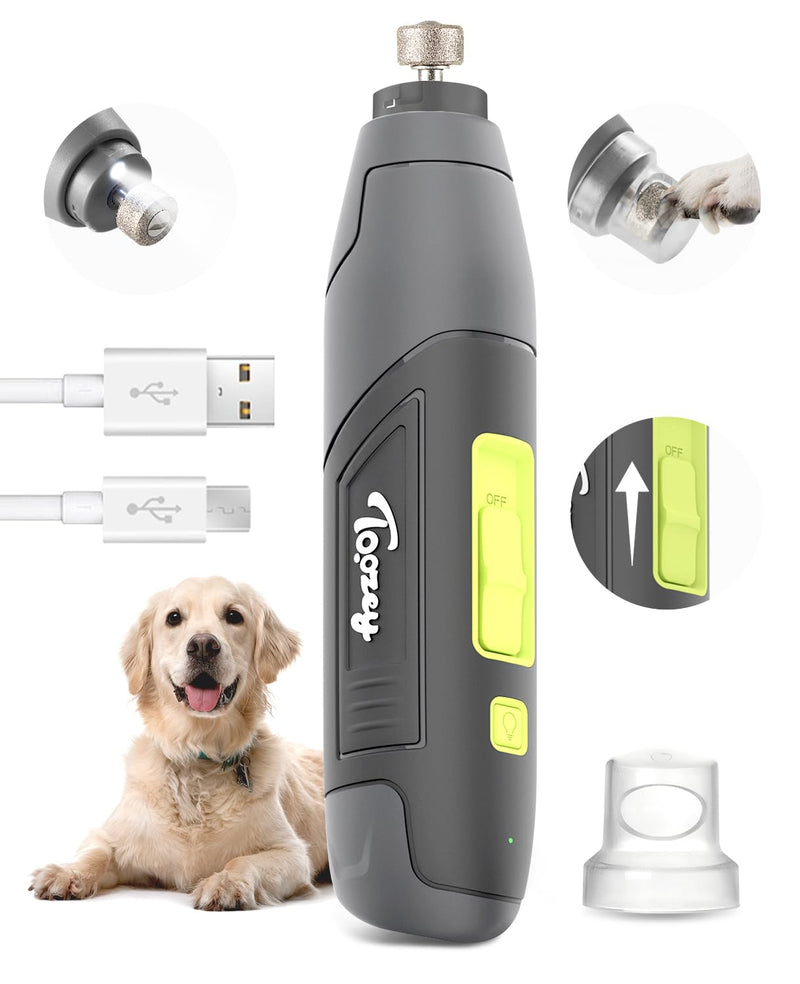 Toozey Dog Nail Grinder for Large Dogs, Real 12,000 RPM & 3-Speed, with Dust Cap and LED Light, Professional Electric Dog Nail Trimmer for Medium & Small Dogs, USB Rechargeable Pet Toenail Grinder MJQ002_G - PawsPlanet Australia
