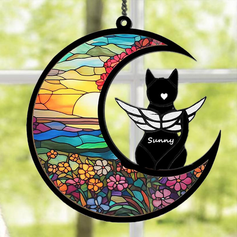 Cat Memorial Gift for Loss of Cat-Pet Remembrance Sympathy Ornament Personalized Date Name Pattern Angel Cat on Moon Gifts for Cat Lovers Flower moon cat - PawsPlanet Australia